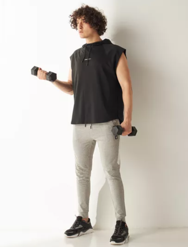 Image de Plain Sleeveless T-shirt with Hood and Drawstring Closure