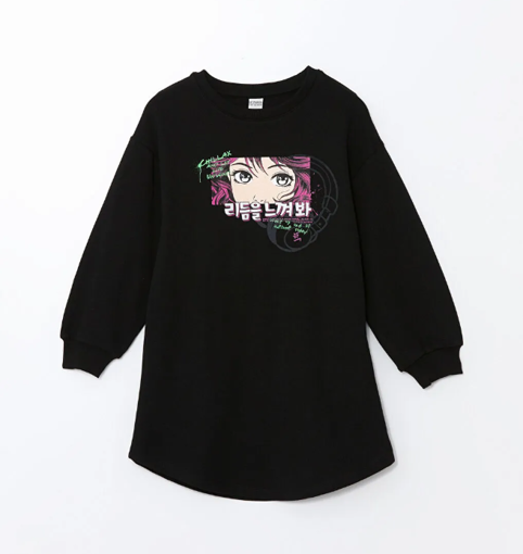 Image de Crew Neck Printed Long Sleeve Girl Dress