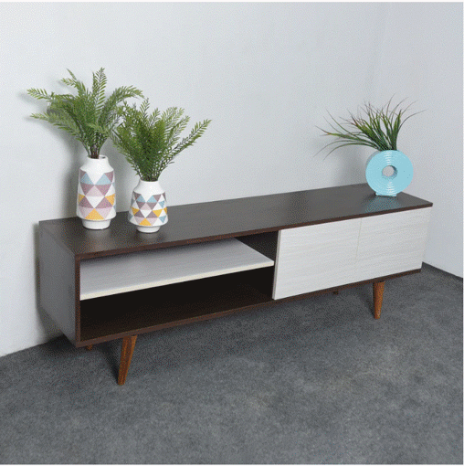 Image de Quattro tv table 160 cm 2 rolls - size: width: 160 - depth: 35 - height: 50 / brown * white