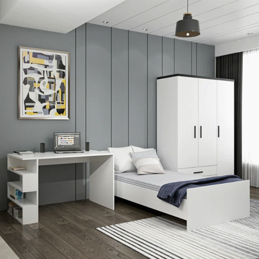 Image de Mdf Wood Bedroom Set, 3 Pieces - White