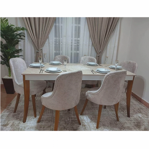 Image de Dining Table with 6 Chairs 90 cm x 180 cm, Wood Table