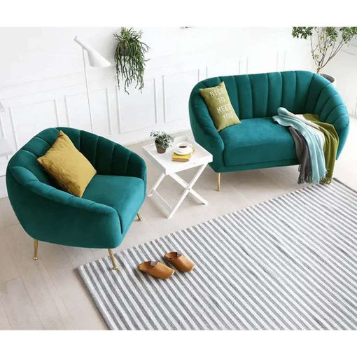 Image de Beech Wood and Velvet Modern Living Room 2 pieces