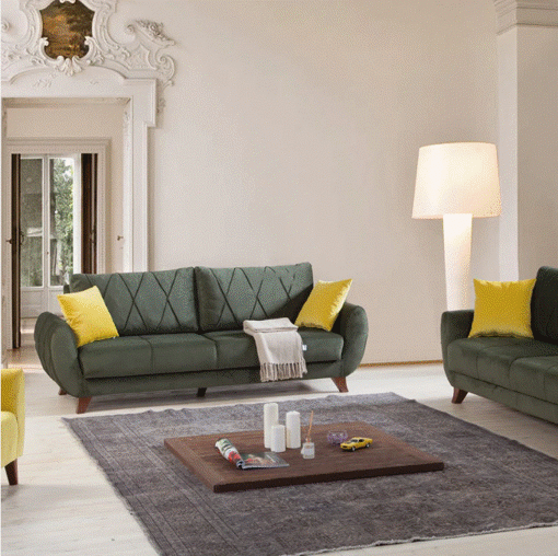 Image de Beech Wood Sofa Bed, 93×185×80 cm - Green