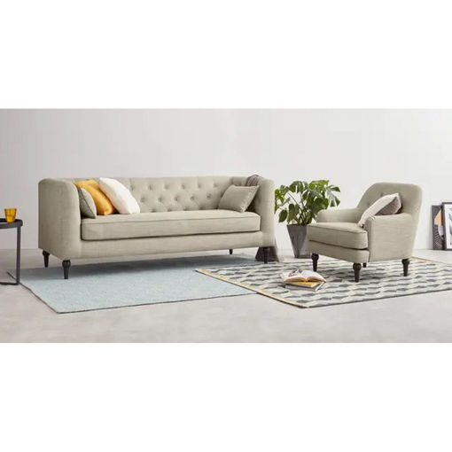 Image de Beech Wood and Linen Modern Living Room Set 2 pieces