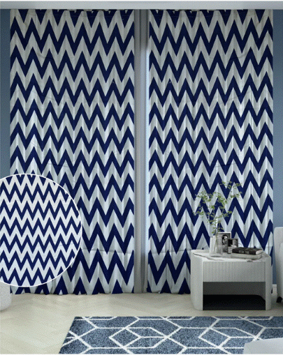 Image de Modern Printed Velvet Curtain Set, 130x250 cm, 2 Pieces - White Navy